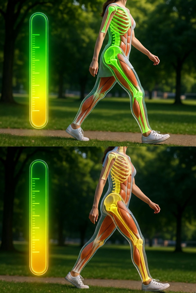 Full body bone and muscle density visualization while walking
